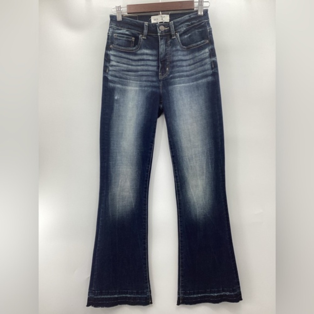 BKE Billie Slim Fit High Rise Bootcut Fringe Hem Dark Blue Jeans